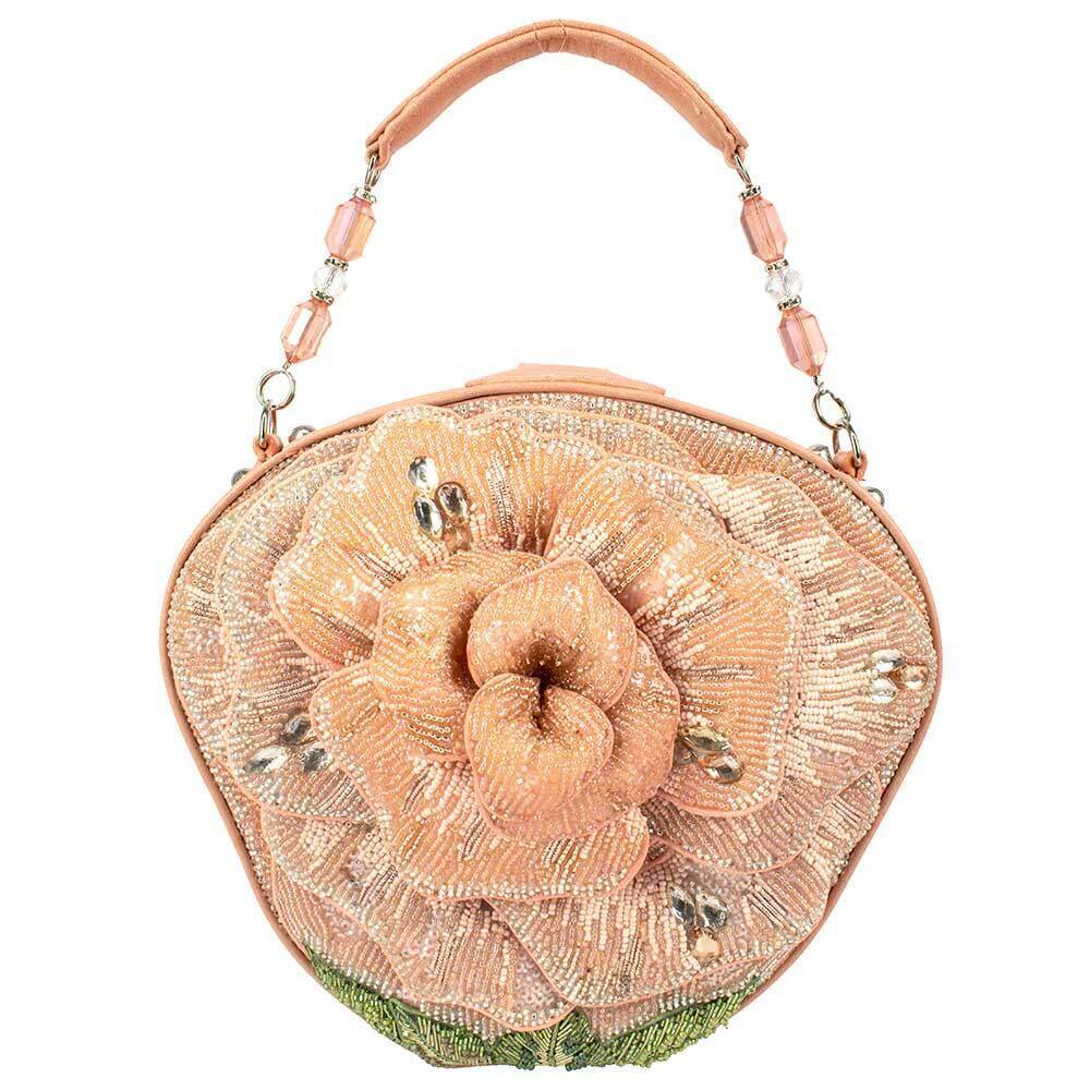 Mary Frances Pink Petals Evening Bag Beaded Floral Peach Crossbody Handbag New